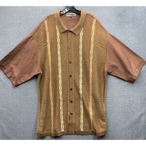 Michael 88 Irvin Button Up Casual Shirt Men's Short Sleeve Rayon Blend Brown 4XL